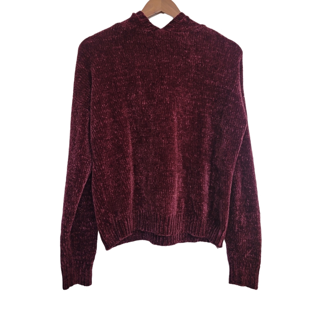 Lovetree Chenille Hooded Sweater Small Women's Dark Red Super Soft Tight Knit